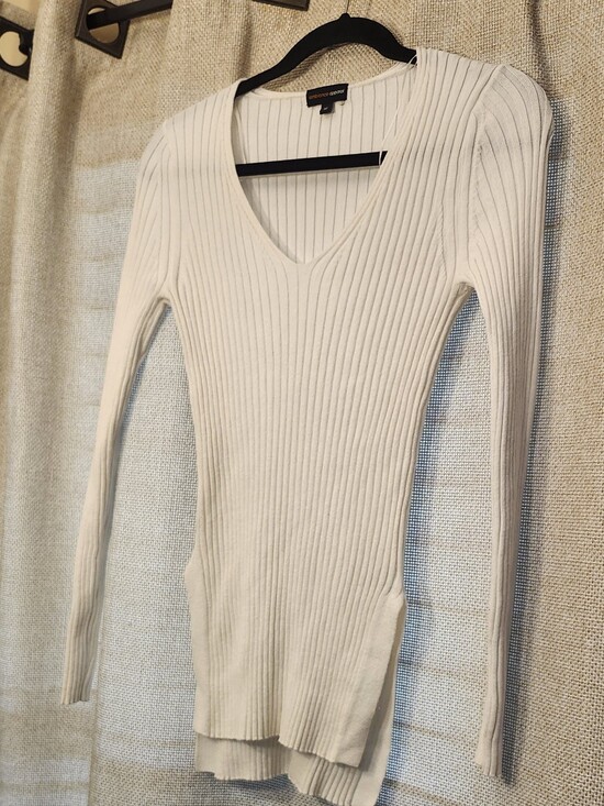 Ambiance Sweaters - Ambiance Cream Ribbed V-Neck Sweater